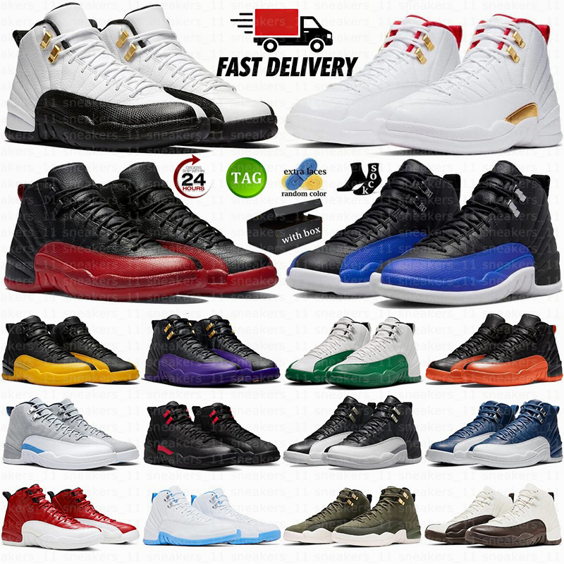 With Box 12s 12 Mens Basketball Shoes Taxi Blueberry Cherry Flu Game Playoffs Field Purple Brilliant Orange Wolf Grey Melo Men Sports Trainers