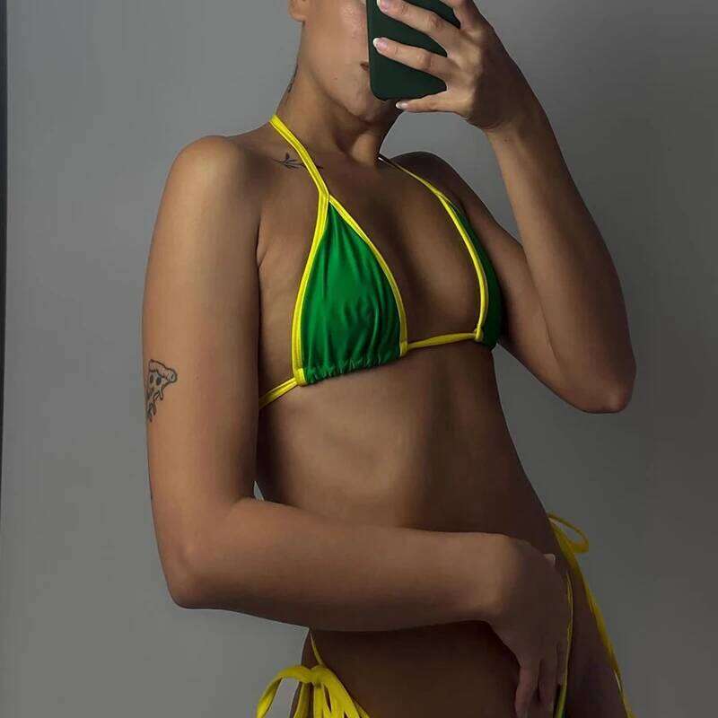 Sexy Green Bikini Two-pieces Y2K Halter 2024 Thong Swimsuit Women Swimwear Bandage Brazilian Bathing Suit Swim 2000s Z260301