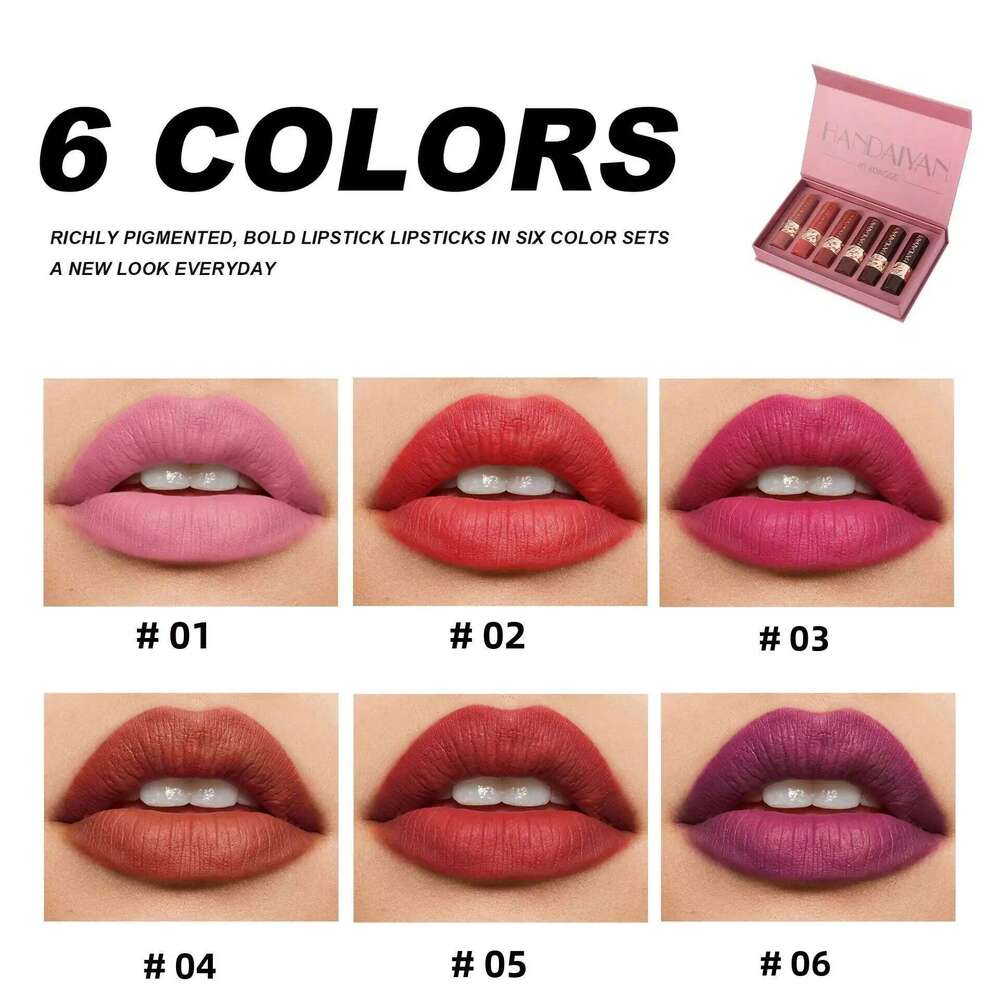 Highly Pigmented Set 6pcs Silky Texture Lipsticks Easy Color Non-drying Matte Lip Stick Long Lasting Lipstick Gift Box H260302
