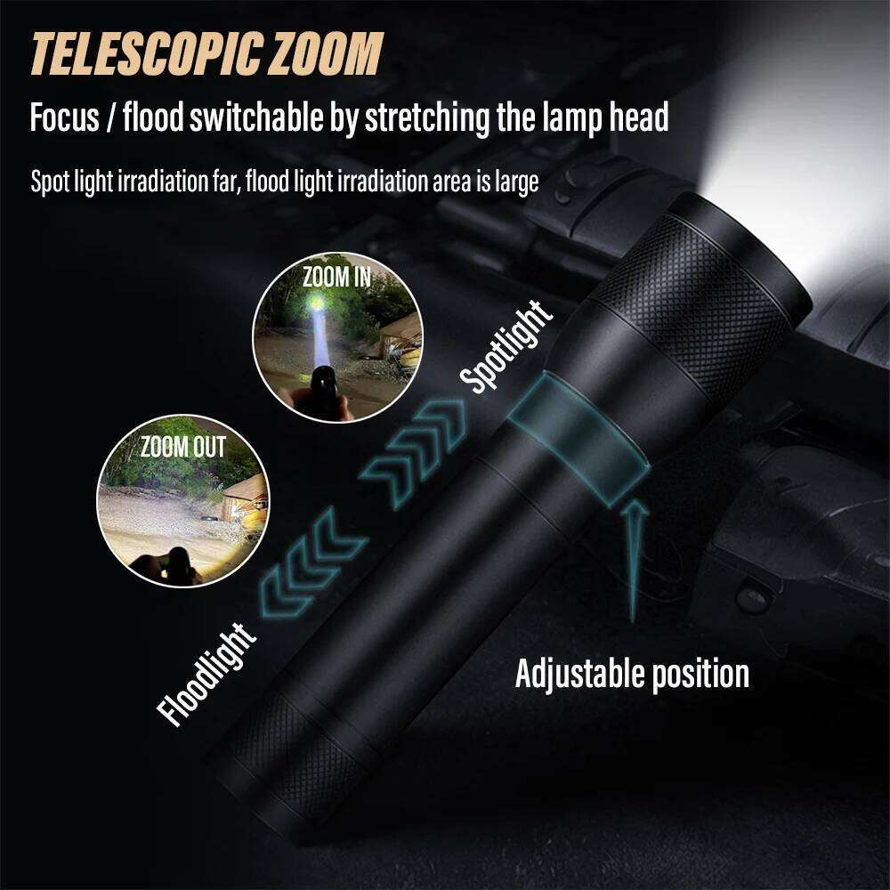 Super bright LED aluminum alloy flashlight Rechargeable torch Outdoor searchlight Portable camping light With telescopic zoom Z260301