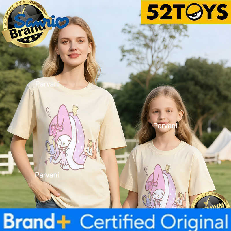 Sanrio 2026 Autumn-Winter Trending My Melody Mushroom Print 100 Cotton Parent-Child T-Shirts High Quality Loose Casual Breathable H260302