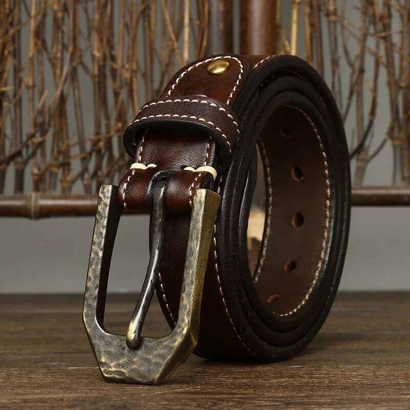 3.8CM High Quality Natural Cowskin Genuine Leather Casual Copper Buckle Business Male Strap for Luxury Men Belt S260228