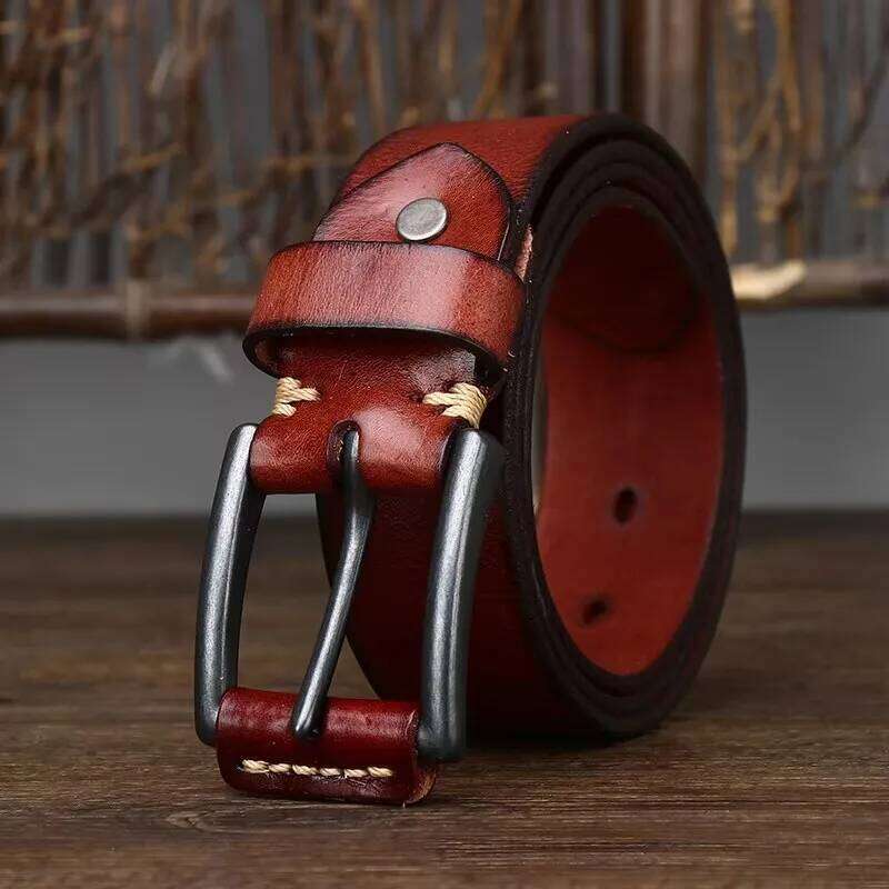 3.8cmNatural Genuine Male Quality Material Sturdy Steel Buckle Original Leather for Jeans Vintage Cowhide Belt S260228