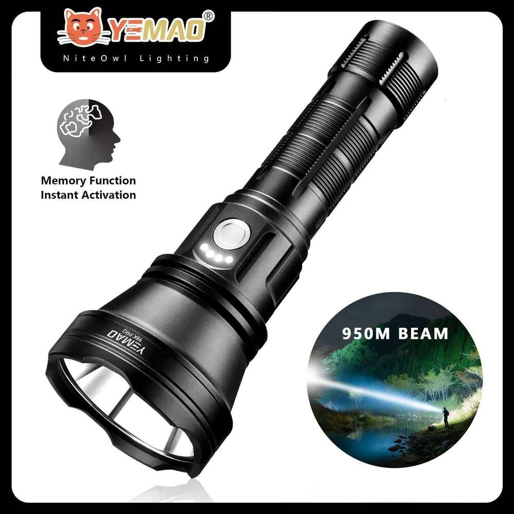 YEMAO 98KPro High Power Flashlight 2800LM Rechargeable 21700 Battery LED Flashlights 6 Modes with Memory 900m Throw Alloy Torch Z260301