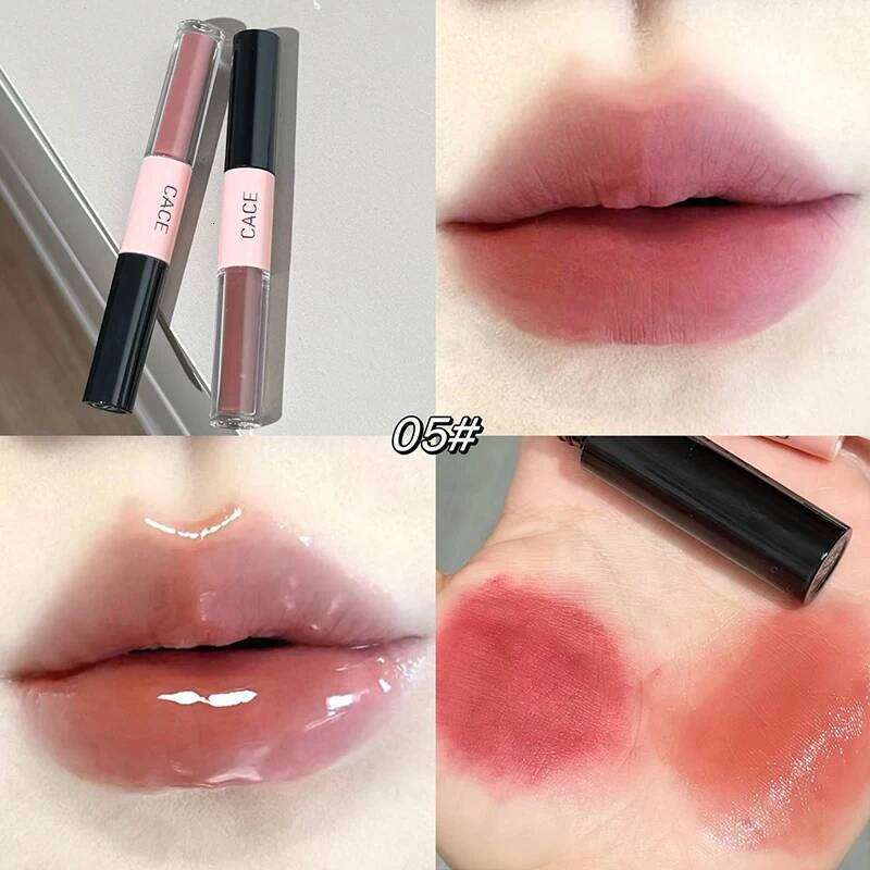 Double Head Lipstick Lipgloss Sexy Red Makeup 2 In 1 Stick Mud Mirror Water Gloss Lip Glaze Tint Lasting Korean Cosmetic H260302