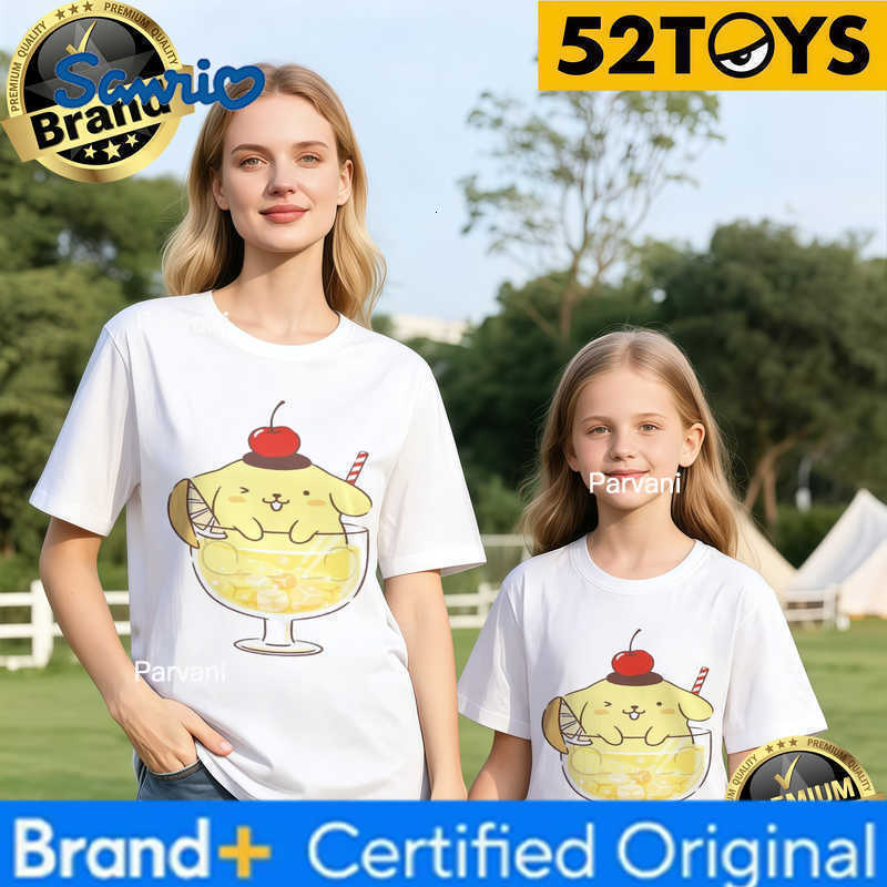 Sanrio 2026 Autumn-Winter Trending Pompompurin Parfait Print 100 Cotton Parent-Child T-Shirts High Quality Loose Casual Clothing H260302