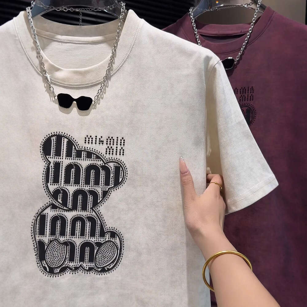 Summer New Trendy Rhinestone Printed Short T-Shirt Men's Fashion Casual Breathable Half Sleeve Ins