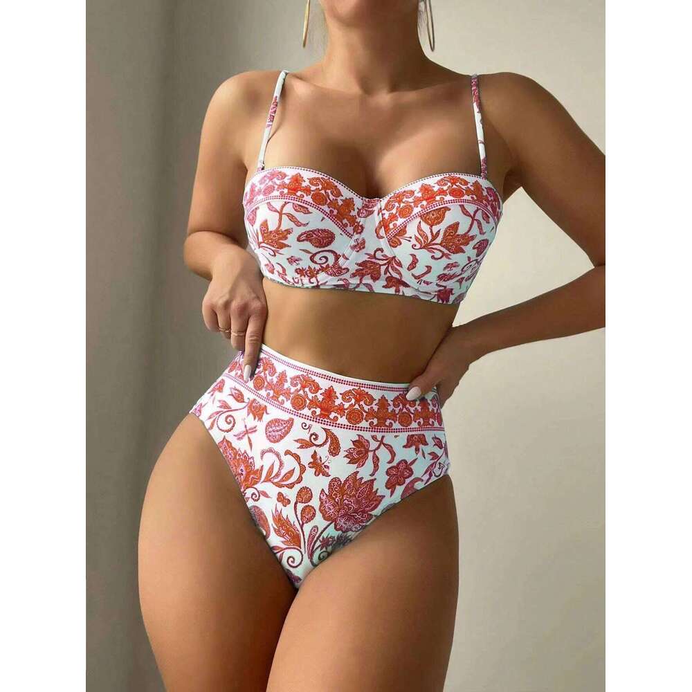 Shoulder Strap Bikinis 2026 New Women Print Swimwear High Waist Swimsuit Bathing Suit Female Bathers Swimming Beach Wear Summer Z260301