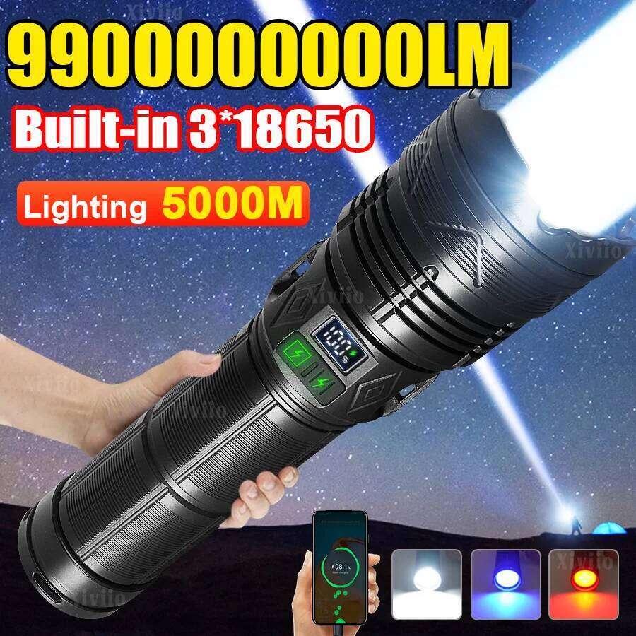 Most Powerful 99000000LM Super Bright 1500W LED Flashlight Long Range Tactical Torch Rechargeable Camping Lantern Z260301