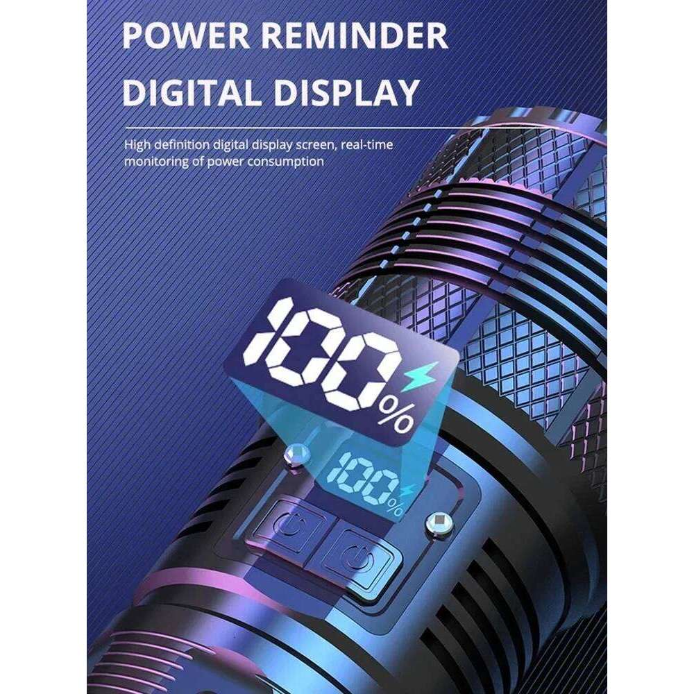 10000M LED Flashlight USB C Rechargeable 8000W Flash Light 9900000000LM Power Flashlights Zoom Tactical Lantern 20000mah battery Z260301