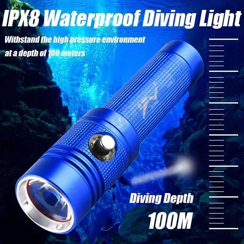 LED Scuba Flashlight 1600 Lumens Ultra-Bright Underwater Spotlight 100m IP68 Waterproof Diving and Fishing Light Z260301