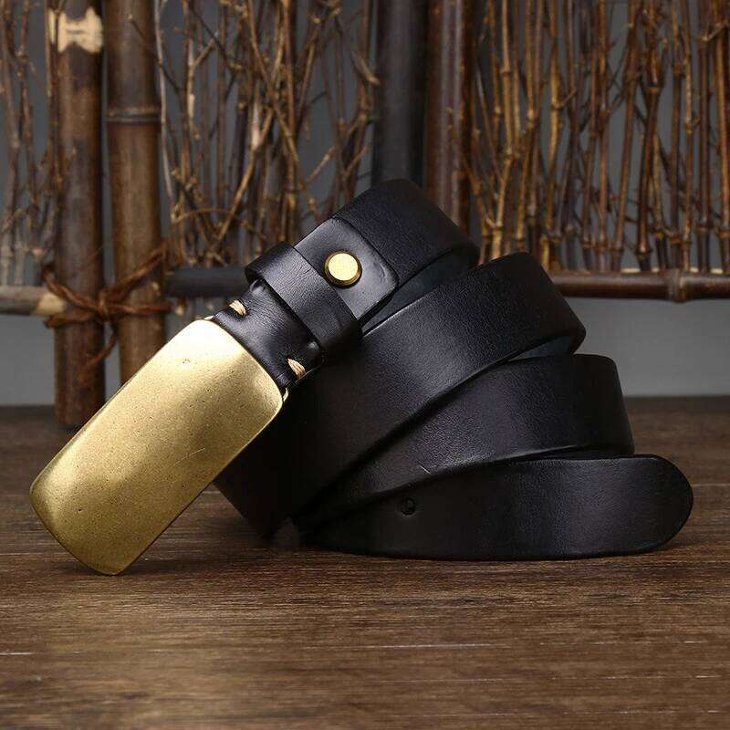 3.3cm Pure Cowskin Men Belt High Quality Genuine Leather Smooth Brass Buckle Strap Male Jeans Luxury Designer Belts for Man S260228