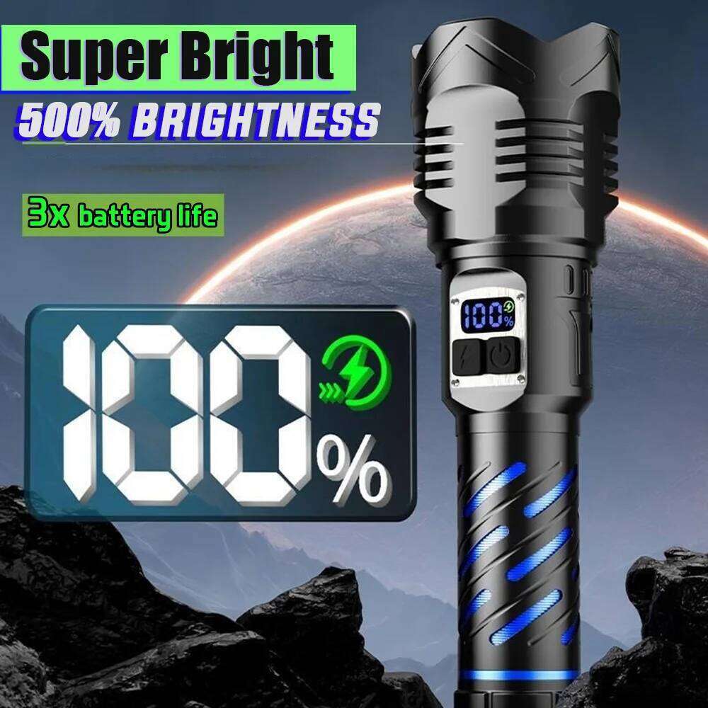 Long Range Zoom Lantern High Power LED Flashlight Strong Light Tactical Torch Rechargeable Outdoor Camping Lamp 100000LM 2025 Z260301