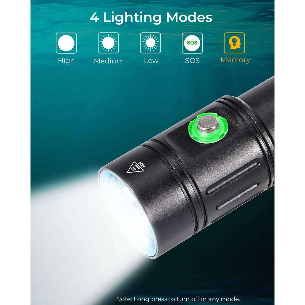 APLOS AP02 Scuba Diving Flashlight, 2500 Lumen Light 4 Modes Power Indicator, Waterproof Underwater Dive Torch with Re Z260301