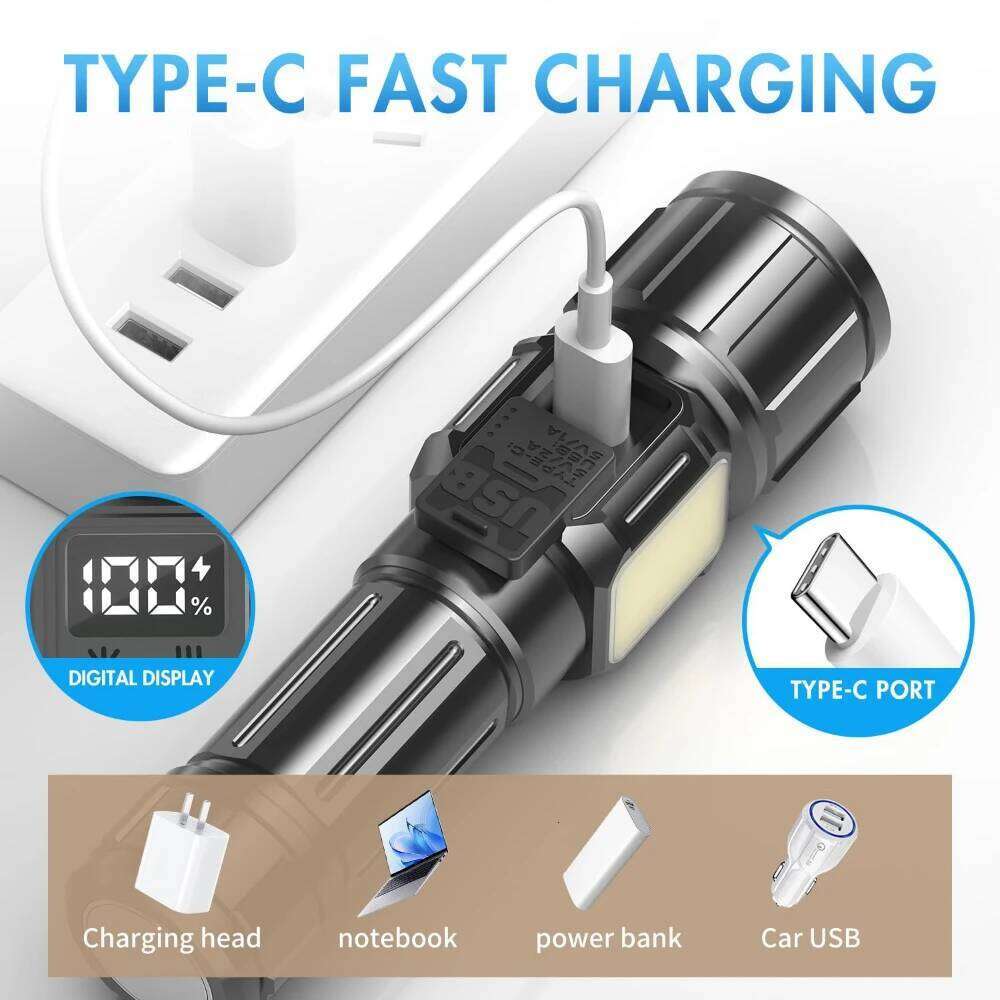 High Power LED Flashlight USB Rechargeable Long Range Spotlight Strong Light Lamp Tactical Torch Waterproof Zoom Outdoor Lantern Z260301