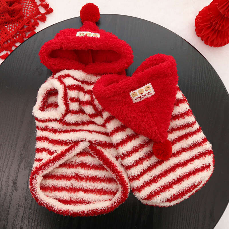 Famous brand New Year s red striped little hat hairless plush pet clothing dogs cats autumn winter apparel for British Shorthair and Ragdoll pupakaIK