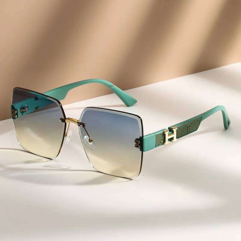 Large Square Frame Trendy Gradient Summer Sun Protection Rimless High-End Feel Sunglasses