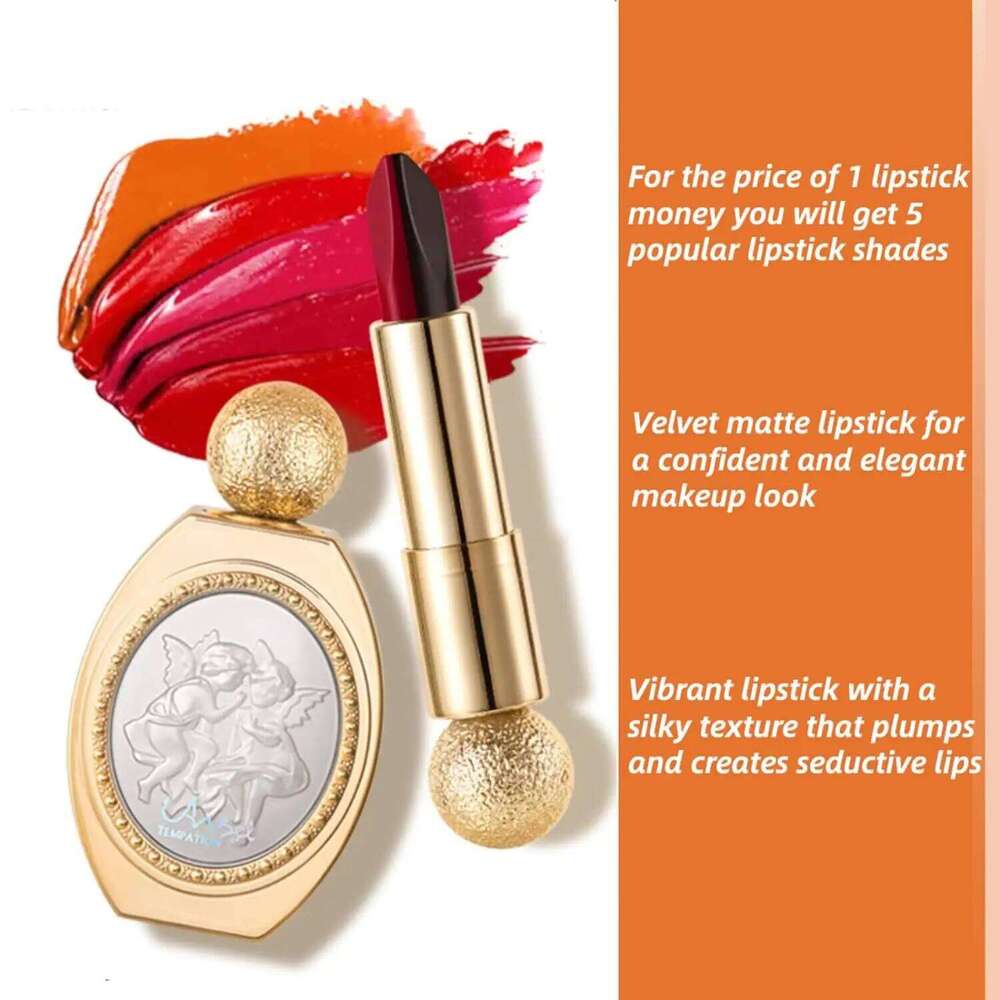 5 Colors in 1 Magic Moisturizing Matte Lazy with Makeup Mirror Long Lasting Lipstick H260302