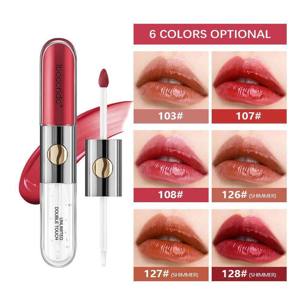 Double Headed Lip Gloss With Mirror Long Lasting Waterproof Non Fading Lipstick Nude Makeup Milk Tea Color Cosmetics H260302