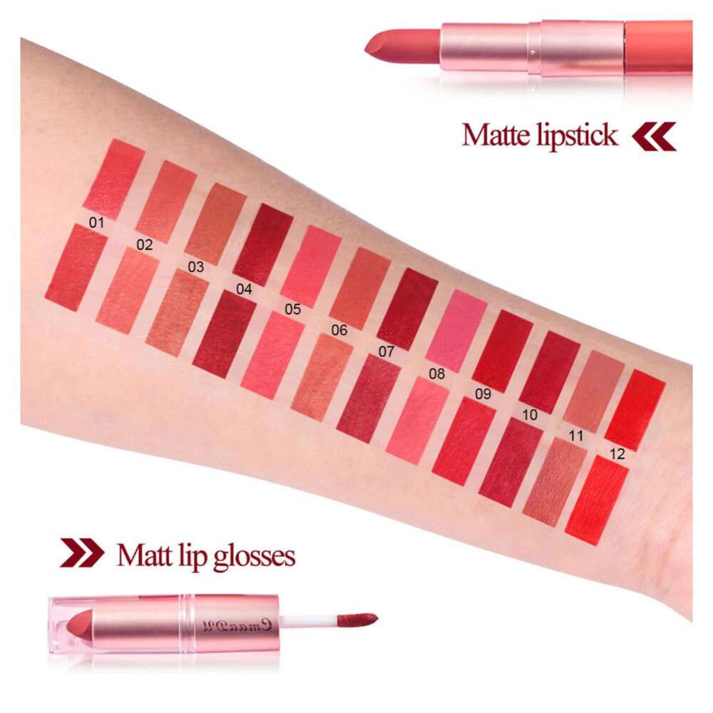 3pcs Lipstick Lipgloss Set Double Head Non-stick Cup Waterproof Sexy Woman Lip Makeup Long Lasting Lipsticks Kit H260302
