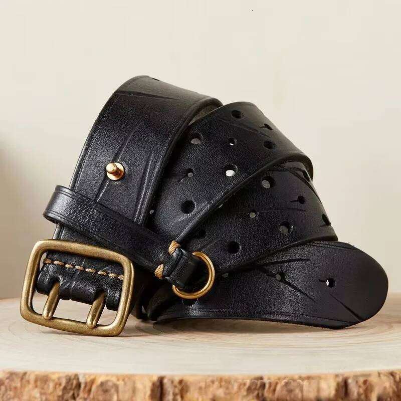 3.8cm Luxury Thick Cowhid Genuine Double Buckle Ceinture Leather Belt Men Trouser Strap For Jeans S260228