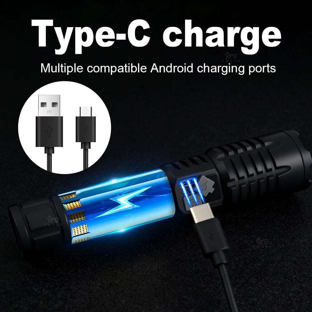 High Power Side Lamp Rechargeable LED Flashlight Waterproof Digital Display Flashlights Torch Outdoor Camping Hiking Z260301