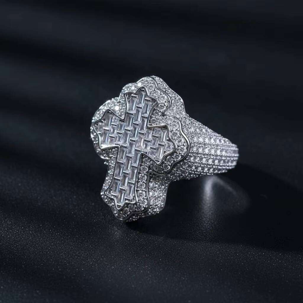 Fine Jewelry Vvs DEF Color Lab Grown Diamond 6ct 9K 10K 14K 18K 22K Real Gold IGI Cluster Baguette Cross Ring Iced Out Hip Hop