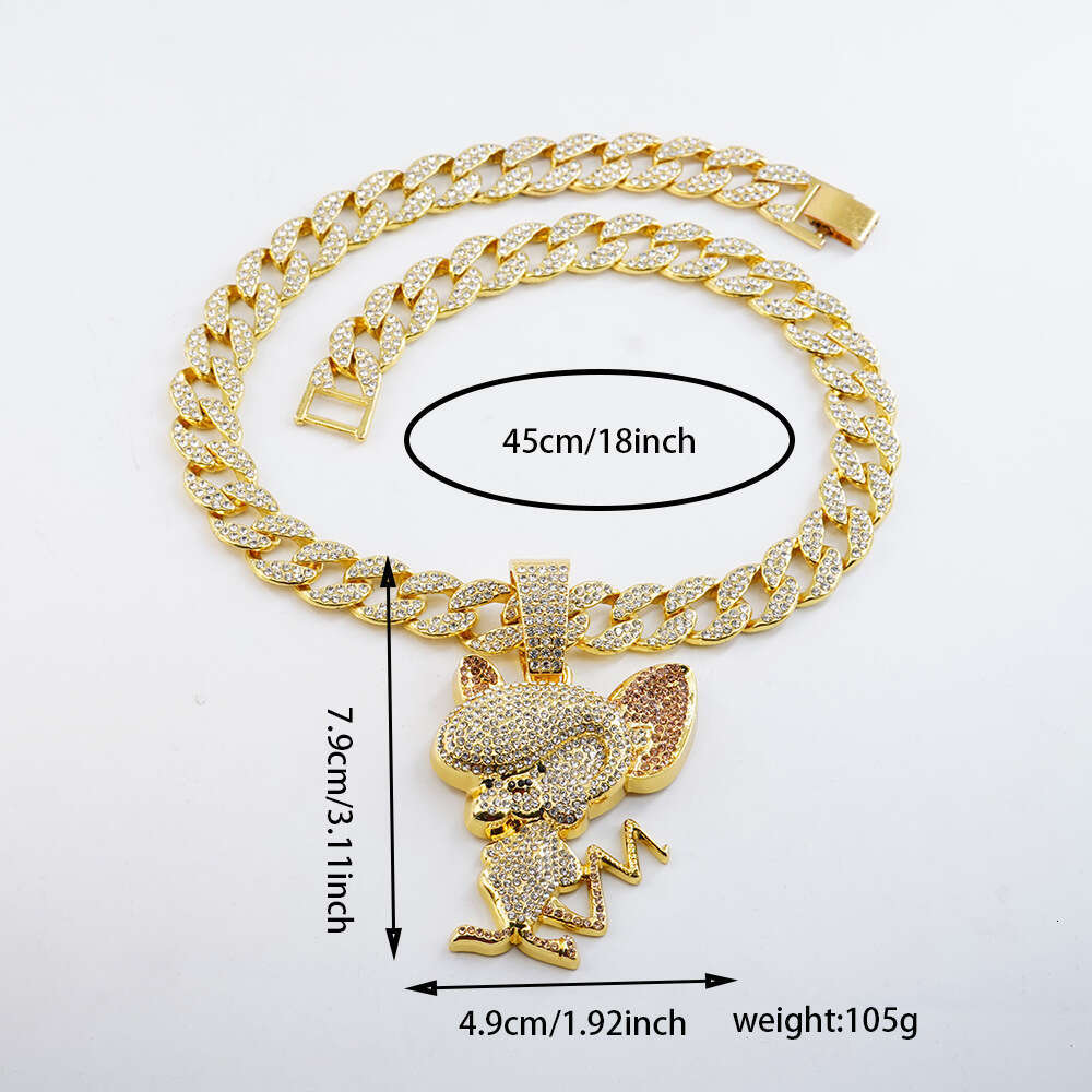 New European And American Style Alloy Cartoon Animal Full Diamond 3D Pendant Necklace Fashion Versatile Men's Accessory
