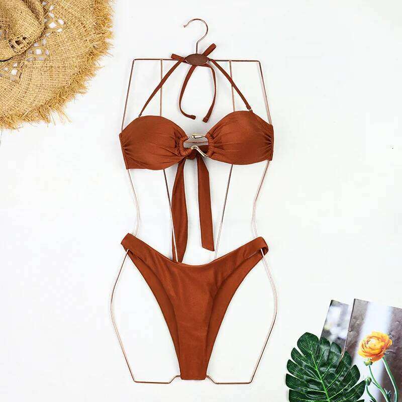 Sexy Halter Micro Bikini 2024 Women Swimsuit Solid Swimwear Thong Bikinis Set Brazilian Beach Wear Bathing Suit Biquini Female Z260301