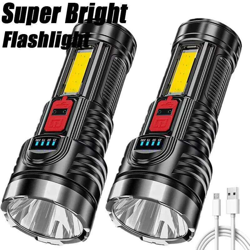 Powerful LED Flashlight Type-C Rechargeable Built-in Battery 18650 Outdoor Waterproof Portable Work Light Tactical Searchlight Z260301