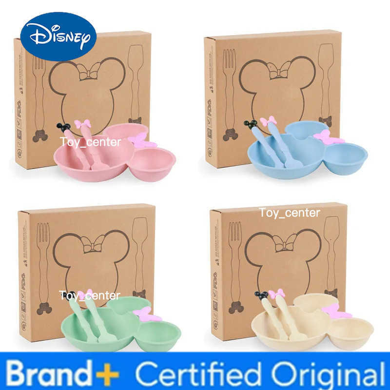 Disney 4Pcs Mickey Mouse Baby Divided Complementary Food Plate for Kids Dinner Plates Spoon Set Girls Dinnerware Tableware H260302