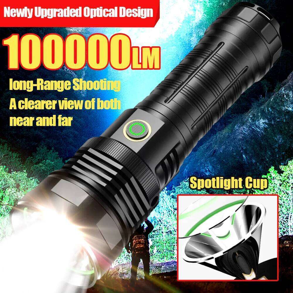 Powerful T40 LED Flashlights Cup Fixed Focus Long Range Waterproof Tactical Flash Light USB Rechargeable Camping Torch Z260301