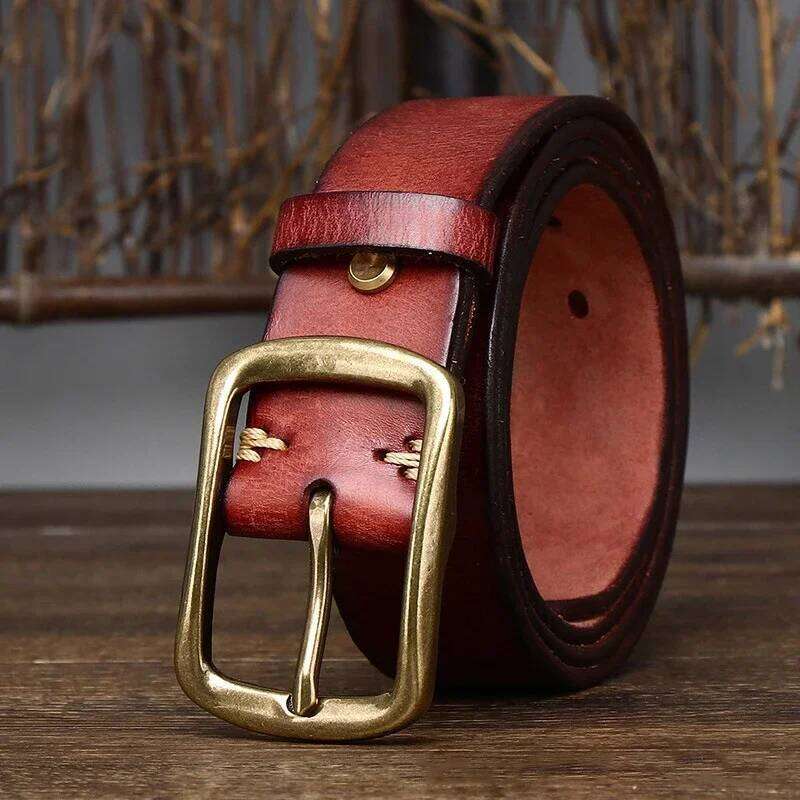3.8cm Top Cowhide Fashion High Quality Genuine Leather Men Copper Buckle Strap for Male Wide Luxury Retro Belt S260228