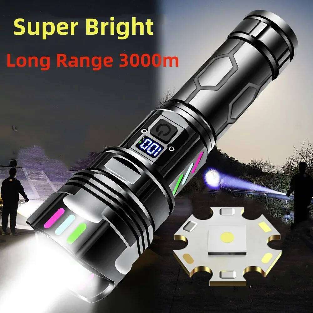 NEW 9000LM Rechargeable LED Flashlights White Laser Lamp Beads 3000m Super Bright Flashlight Powerful Lantern Camping Torch Z260301