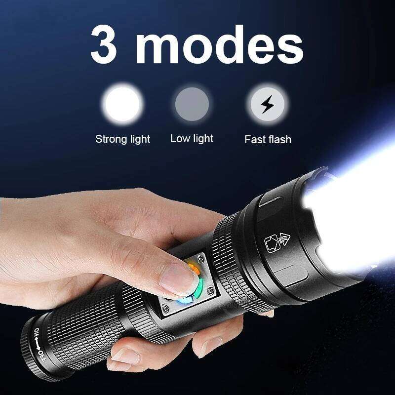 High Power Rechargeable LED Zoomable Led Flashlight With Tail Light Torch For Outdoor Camping Hiking Emergency Lamp Z260301
