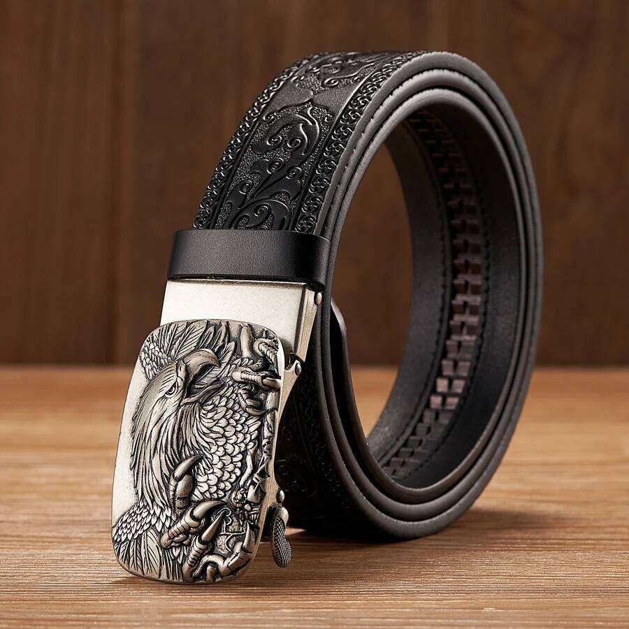 3.5CM Eagle Automatic Buckle Emboss Cowskin Quality Men Wasitbad Strap Genuine Leather Gift Business Belt For Jeans S260228