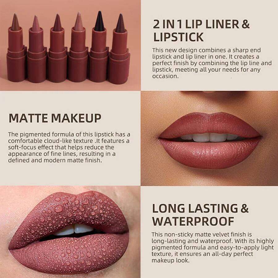 Pointed matte mist long-lasting chocolate lip liner lipstick purple nude red H260302