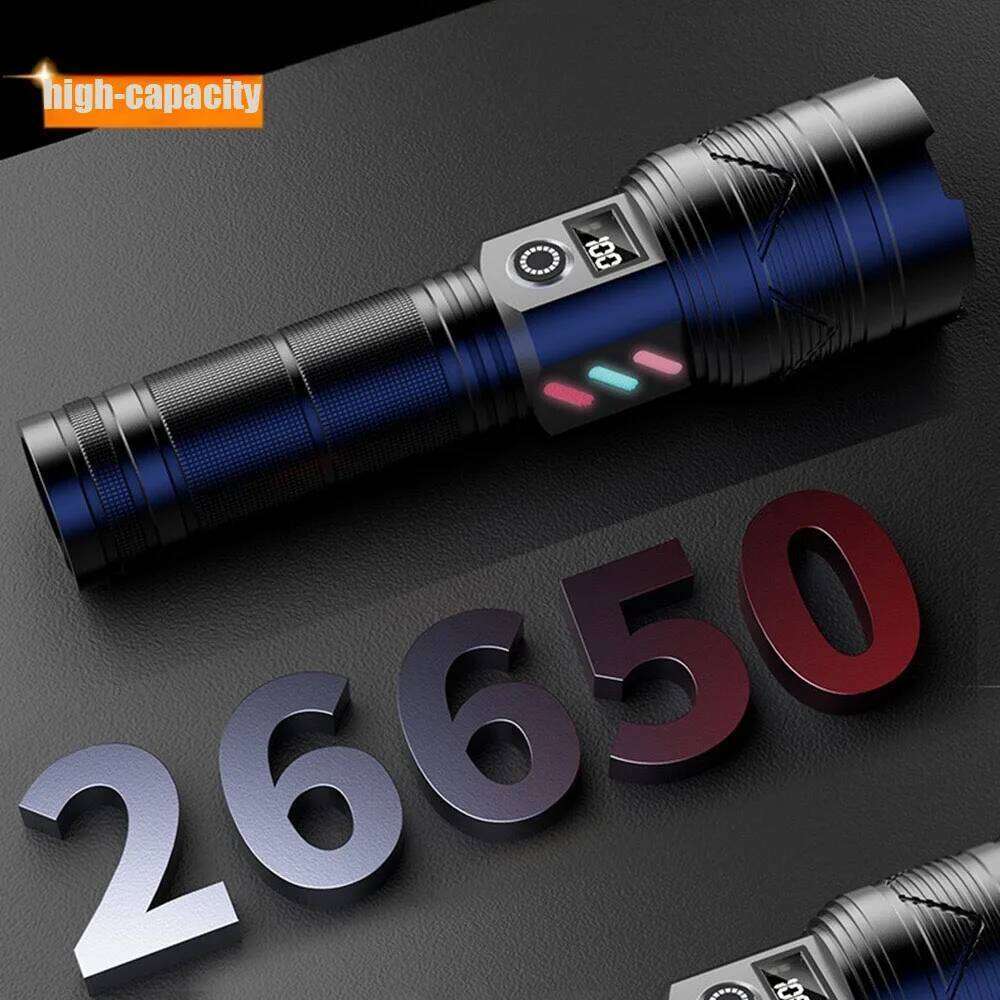 2025Powerful LED Flashlight Ultra Strong Light Torch USB Rechargeable Outdoor Camping Lamp Long-range Zoom Lantern Power Display Z260301