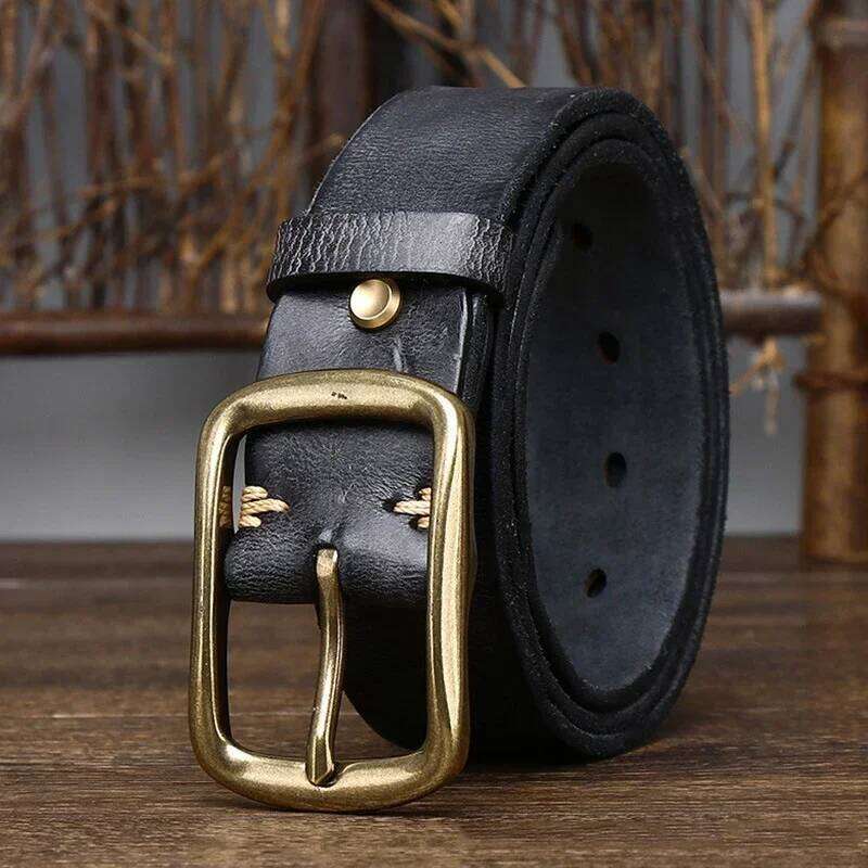 3.8cm Top Cowhide Fashion High Quality Genuine Leather Men Copper Buckle Strap for Male Wide Luxury Retro Belt S260228