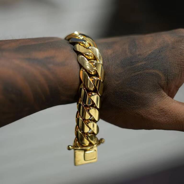 Luxury Hip Hop Jewelry Cadena Cubana Custom 10K 14K 18K 24K Real Solid Yellow Gold Miami Cuban Link Bracelet for Men Women