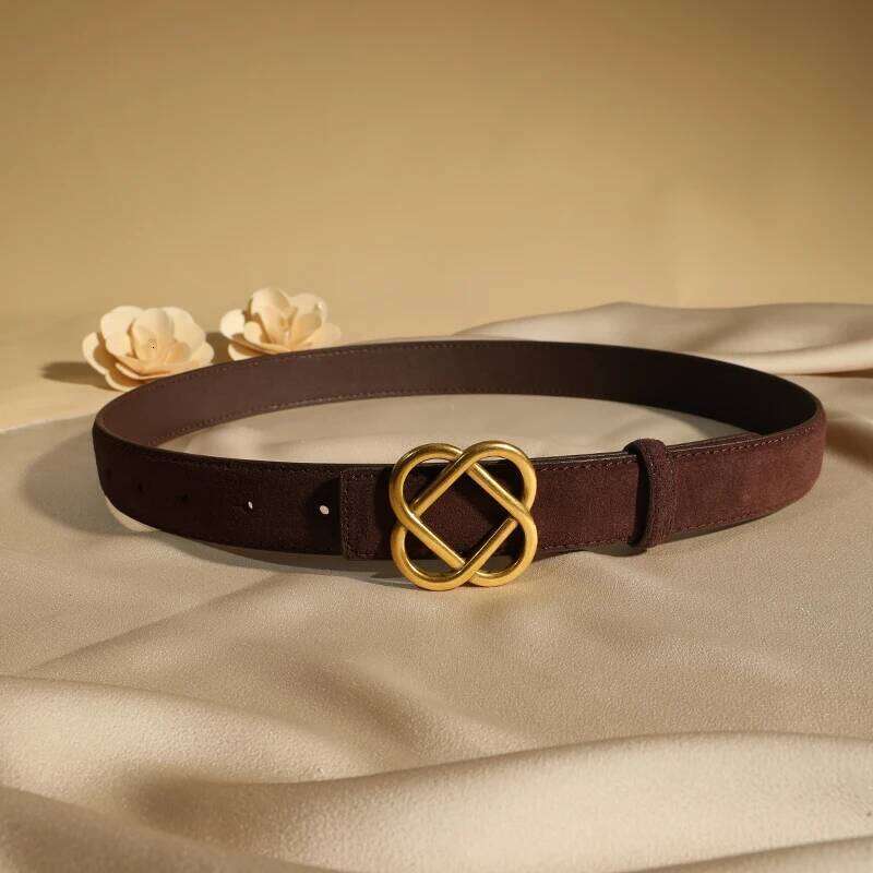Fashion Women's Suede Casual Leather Jeans Designer Gold Buckle Elegant Waist Belt for Dress Pants Western Style S260228
