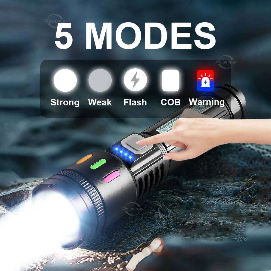 ABS Ultra Bright High Power Led Flashlight 100000LM COB Red Flash Lights 5 Modes USB Rechargeable Flashlights Outdoor Zoom Torch Z260301