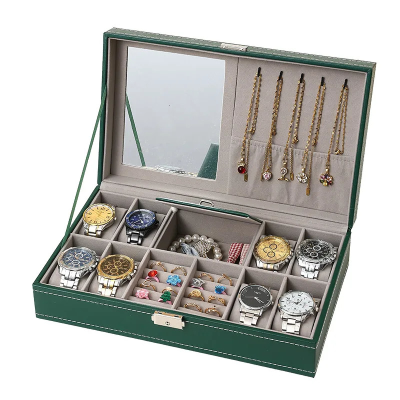DELESYS Green Dust-proof Watch Jewelry Box With Zipper Watch Gift Box With Lock Jewelry Display Box Gift Box Birthday Present 260228