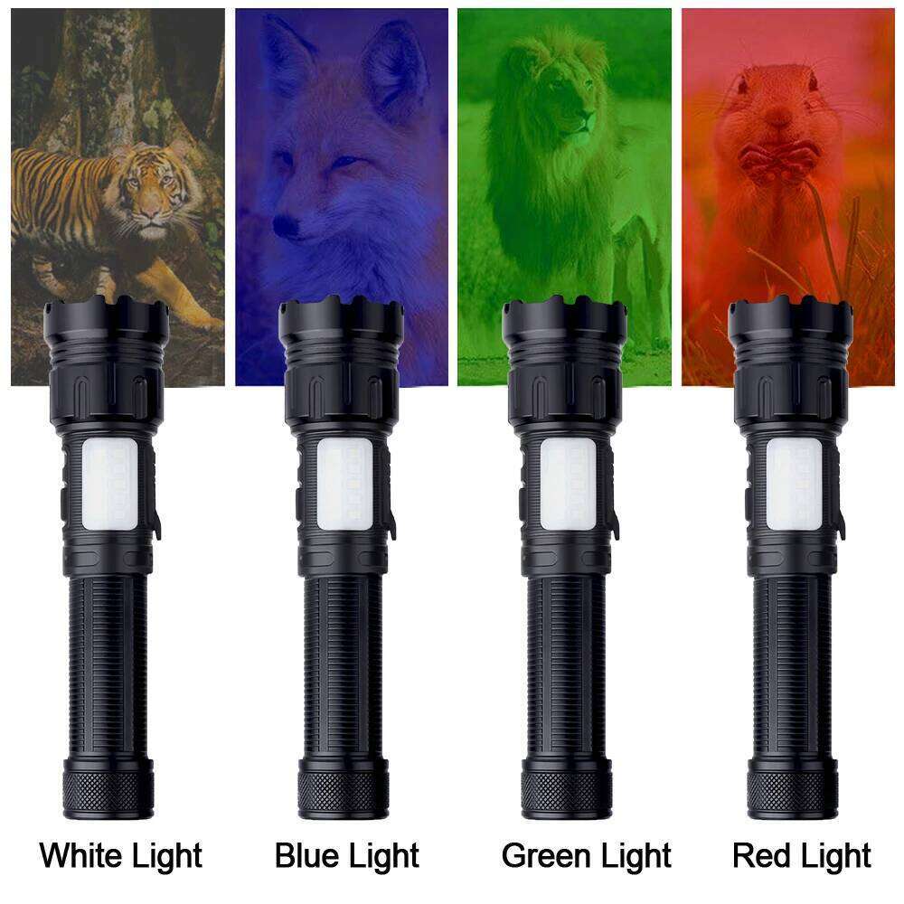 4 in 1 Zoomable Hunting Flashlight 30W 4000LM White+Green+Red+Blue 7 Modes Multi-color Outdoor Waterproof Type-C Charging Torch Z260301