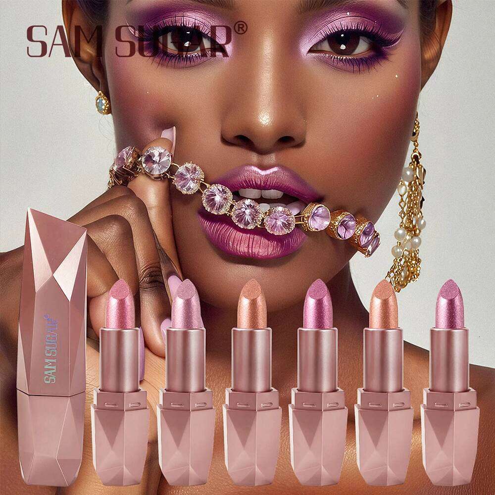 New 6-Color Diamond Pearl Lipstick, Waterproof & Super Shiny Gold Lipstick with Moisturizing, Hydrating and Long-Lasting Effects H260302