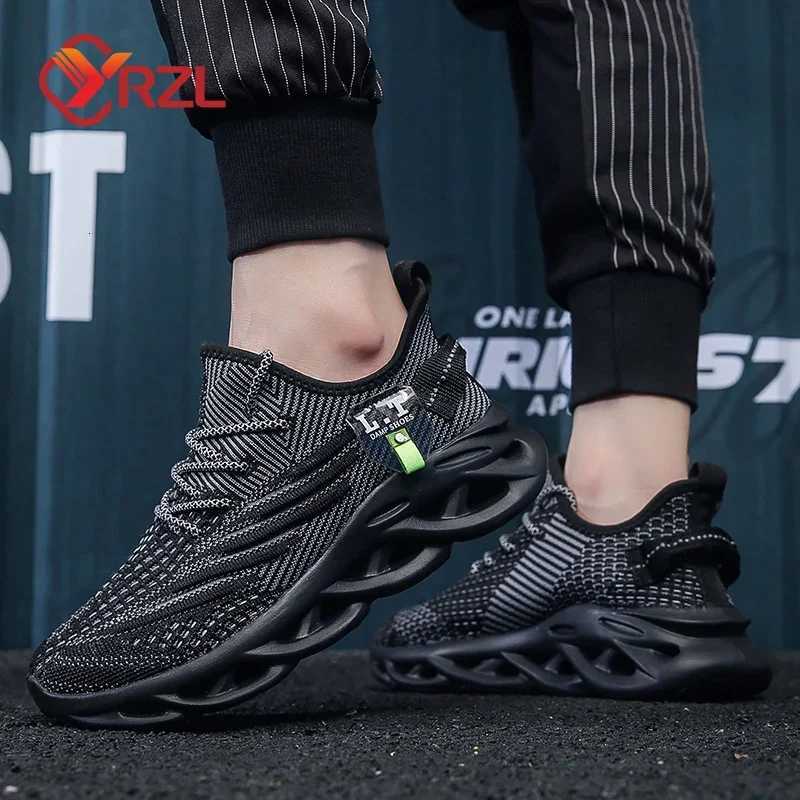 YRZL Men Sports Running Black Jogging Shoes Casual Sneakers Outdoor Breathable Mesh Women Light Shock-absorption Black Tennis K260302