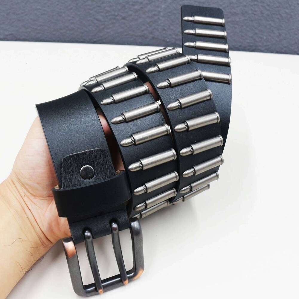 Heavy duty Whole row Simulation bullet Metal Rivet Men&Women's Genuine Leather Belt Punk Rock With Double pin buckle S260228