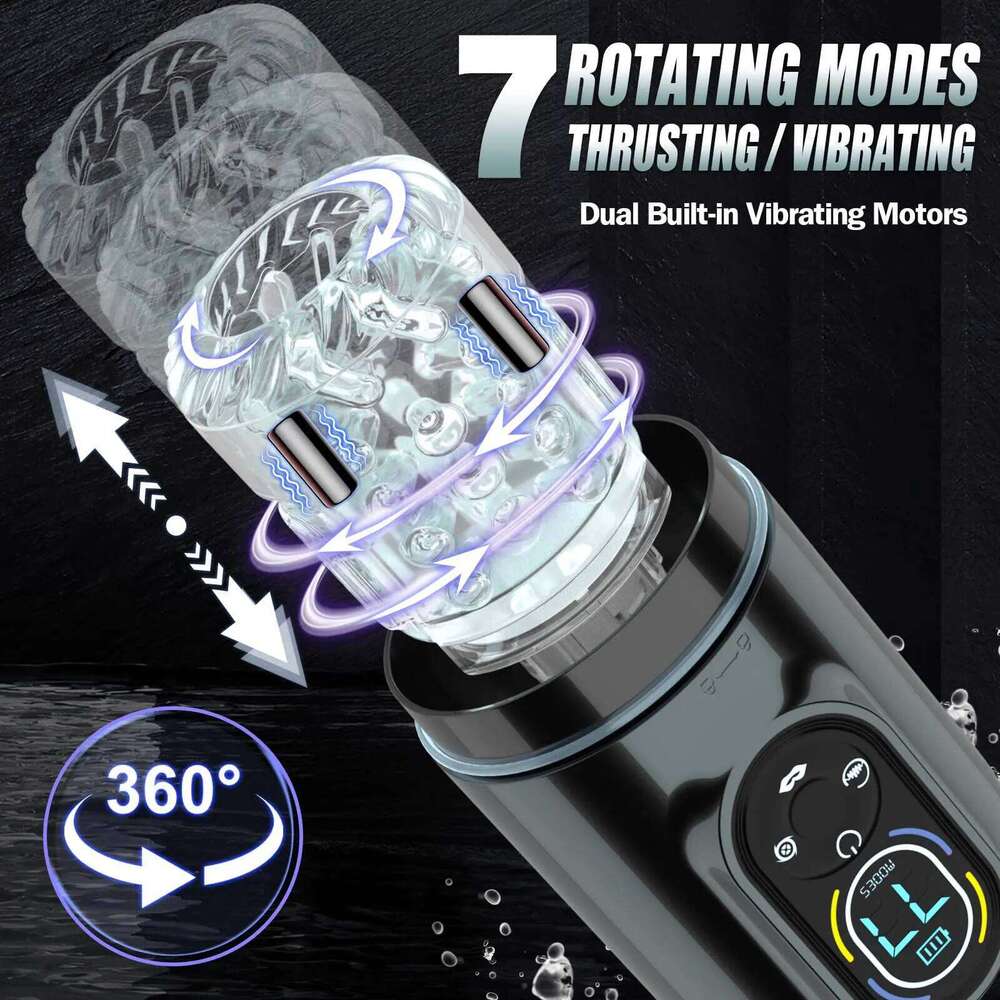 New LCD Automatic Male Mastubator Penis Pump With 7 Vibrating Rotating Thrusting & Licking Modes Pocket Pussy Sex Toys for Men C260302