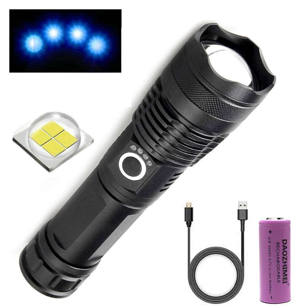 Powerful LED Flashlight 5 modes Zoomable lighting Searching Camping Torch 26650 charging hunting Outdoor Waterproof lamp Z260301