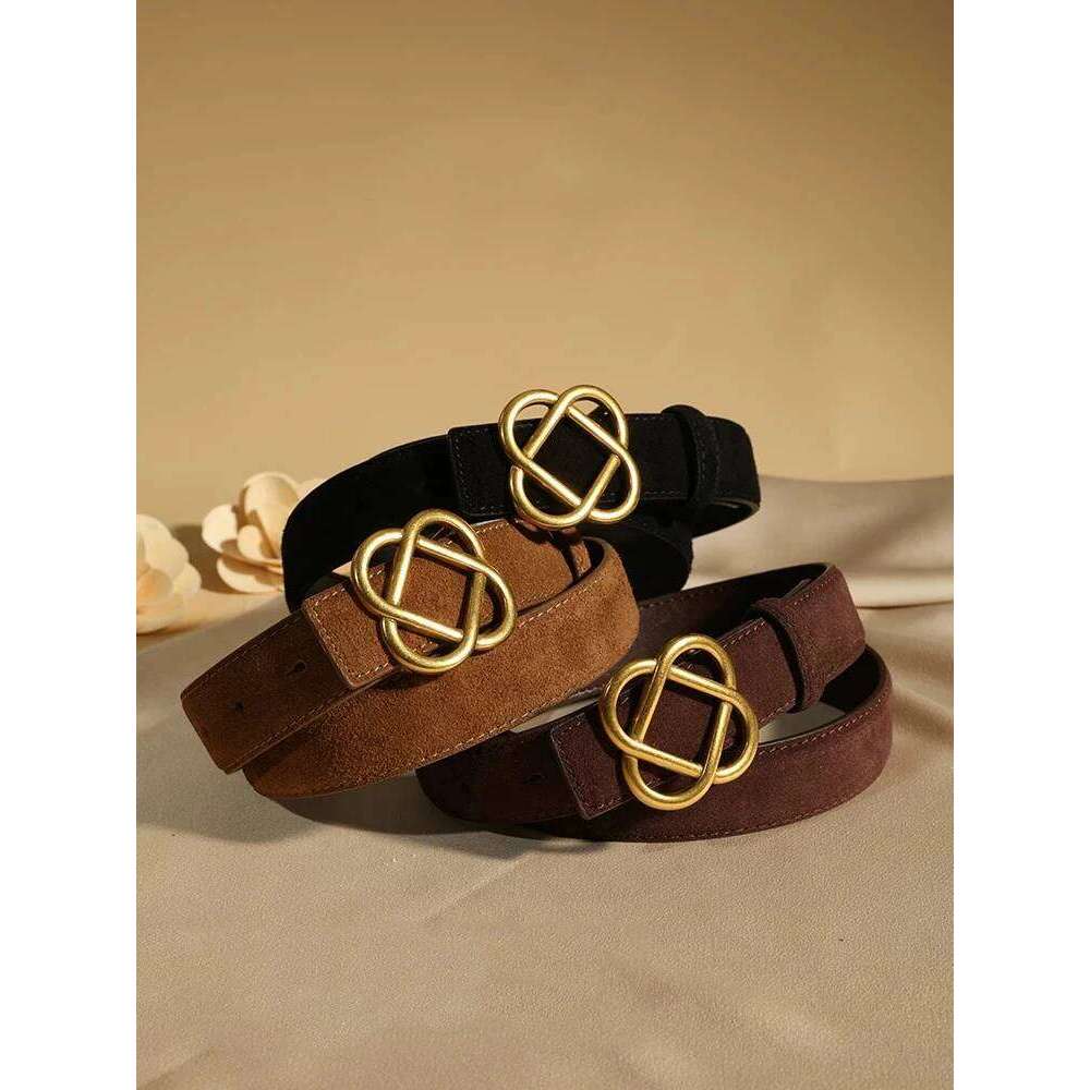 Fashion Women's Suede Casual Leather Jeans Designer Gold Buckle Elegant Waist Belt for Dress Pants Western Style S260228